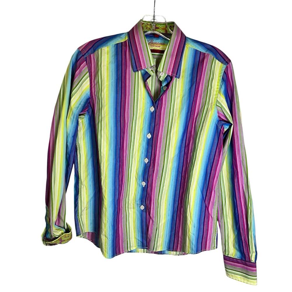 Luchiano Visconti Men's Sz M Button Up Shirt 2 Ply Mercerized Cotton Striped